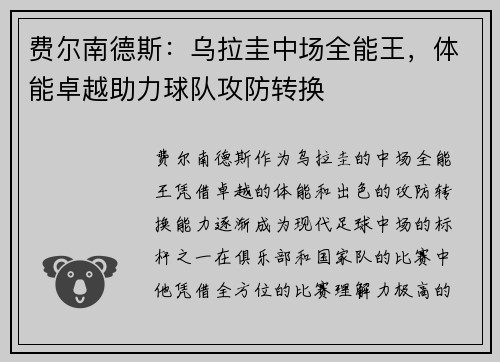 费尔南德斯：乌拉圭中场全能王，体能卓越助力球队攻防转换